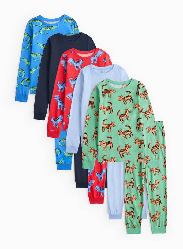 Plain & Animal Print Pyjama Sets 5 Pack 1-2 years